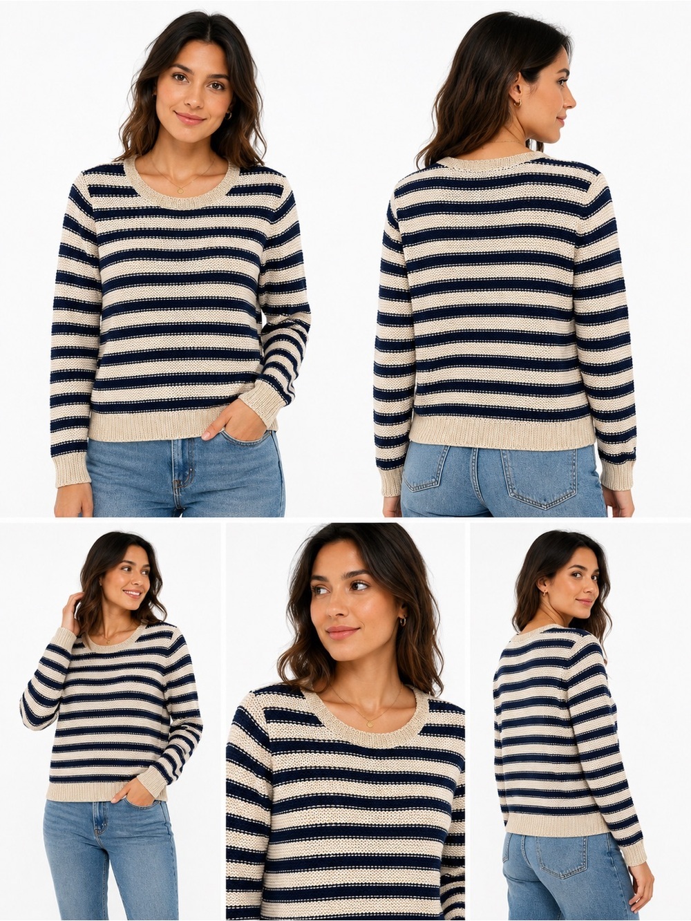 H&M Women’s Navy & Cream Striped Knit Sweater